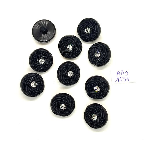 10 boutons résine noir et strass - 20mm- abd1131