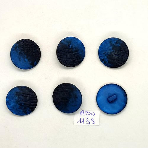 6 boutons résine bleu et noir - 22mm- abd1133