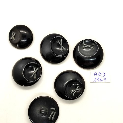 6 boutons résine gris foncé - 28mm et 22mm- abd1149