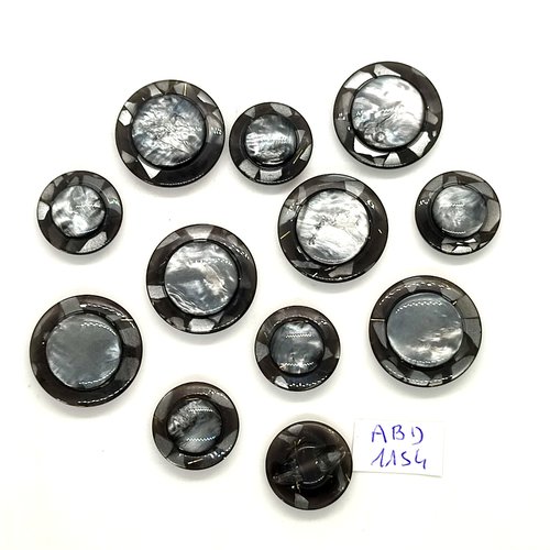 12 boutons résine gris - 23mm et 18mm- abd1154