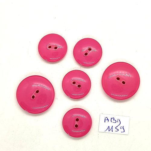6 boutons résine fuchsia - 23mm et 17mm- abd1159