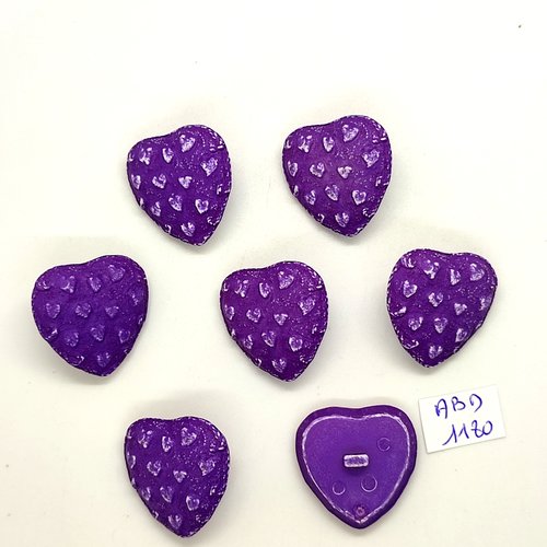 7 boutons fantaisie en résine violet (coeur) - 25x25mm - abd1180