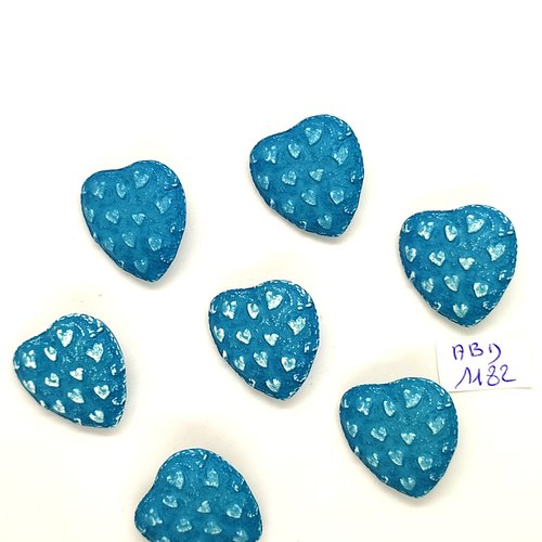 7 boutons fantaisie en résine bleu (coeur) - 25x25mm - abd1182