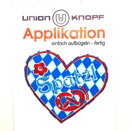 1 thermocollant / écusson à coudre bleu - un coeur - 87x75mm