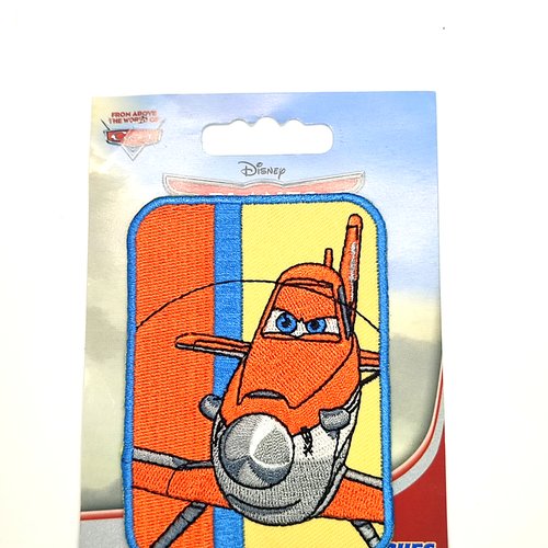 1 thermocollant / écusson à coudre - un avion orange et jaune - 6x9cm