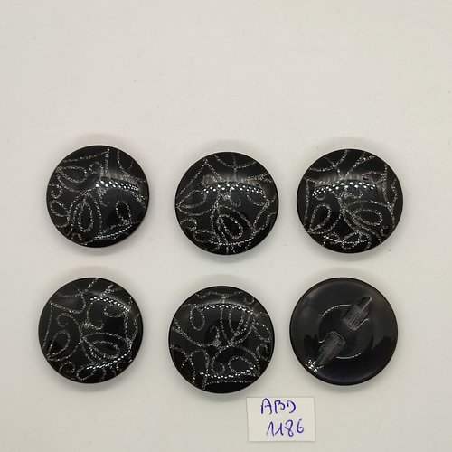 6 boutons résine noir et doré - 27mm- abd1186