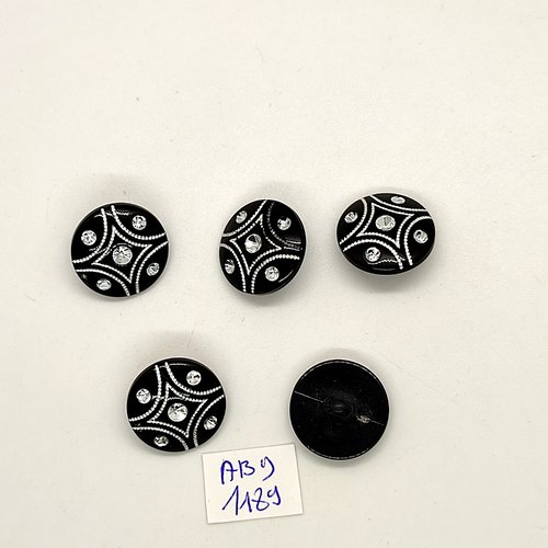 5 boutons résine noir et strass - 18mm- abd1189
