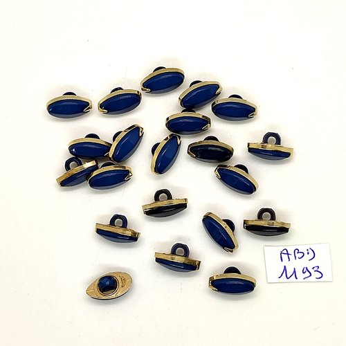 21 boutons résine bleu foncé et doré - 7x13mm- abd1193