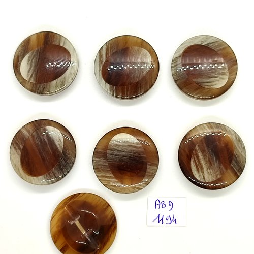 7 boutons résine marron - 30mm- abd1194