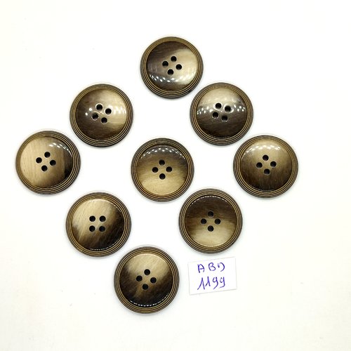 9 boutons résine marron et beige - 26mm- abd1199