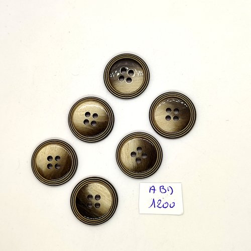 6 boutons résine marron et beige - 20mm- abd1200