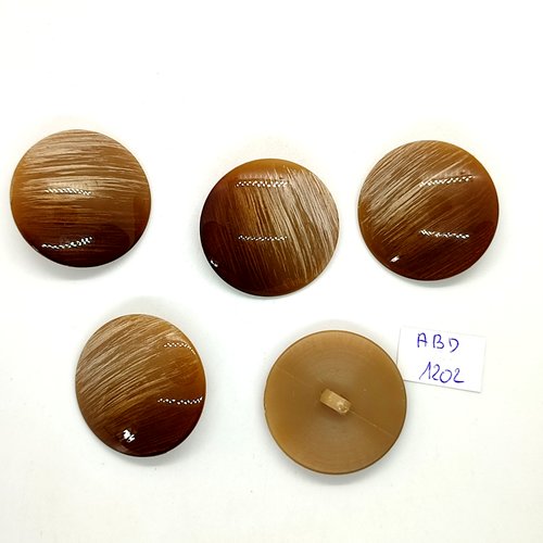 5 boutons résine marron et beige - 34mm- abd1202