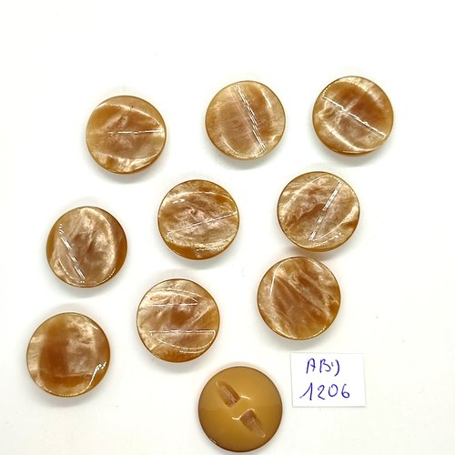 10 boutons résine marron / beige foncé - 22mm- abd1206