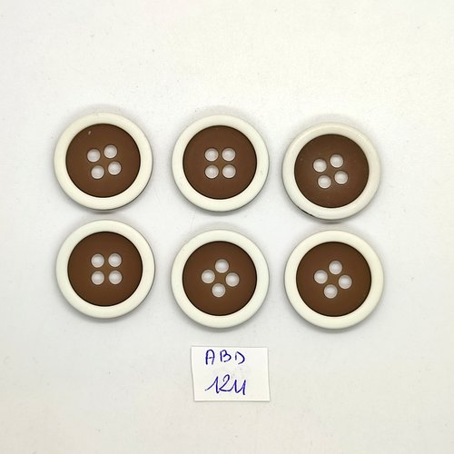 6 boutons résine marron et blanc - 25mm- abd1211
