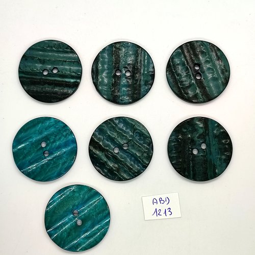 7 boutons résine bleu / vert - 35mm- abd1213