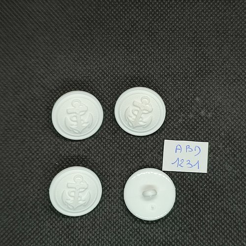 4 boutons résine blanc - une ancre - 22mm- abd1231