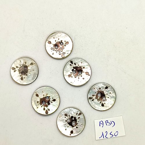 6 boutons nacre marron et gris clair - 18mm - abd1250
