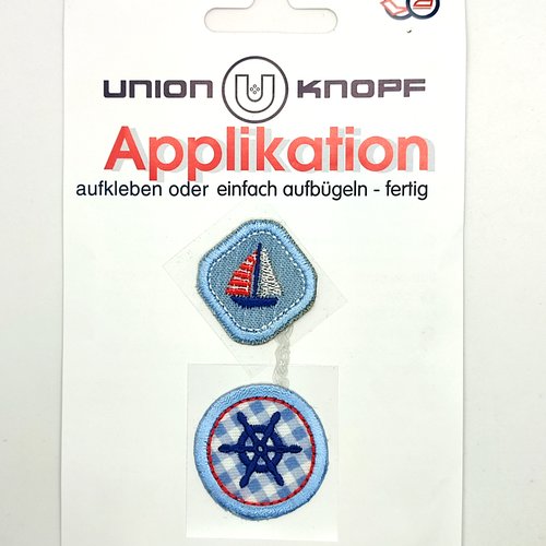 1 thermocollant / écusson à coudre - bateau bleu et multicolore - 36mm et 3cmx35mm