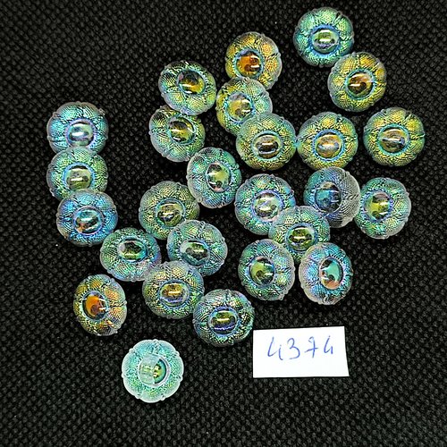 26 boutons résine blanc et transparent - 13mm- tr4374