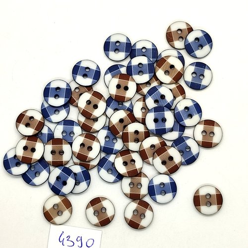 50 boutons résine marron bleu et blanc - 11mm- tr4390