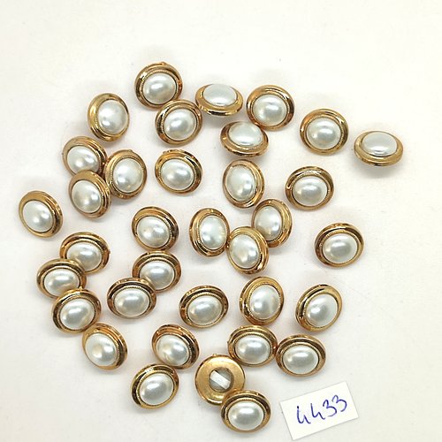 35 boutons résine blanc et doré - 12mm - tr4433