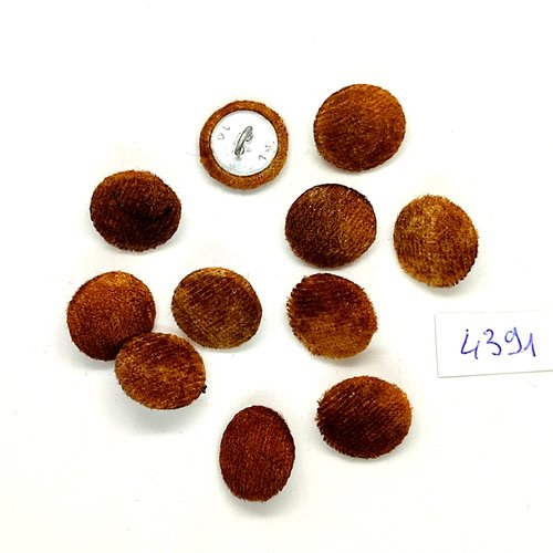 11 boutons velours marron et argenté - 14mm- tr4391