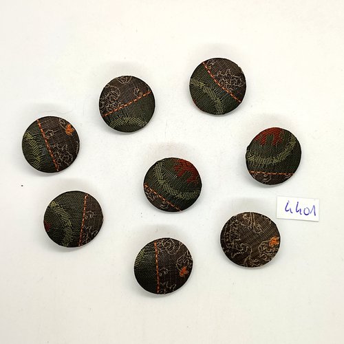 8 boutons tissu multicolore et métal argenté - 22mm - tr4401