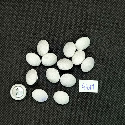 14 boutons tissu blanc et métal argenté - 12mm - tr4417