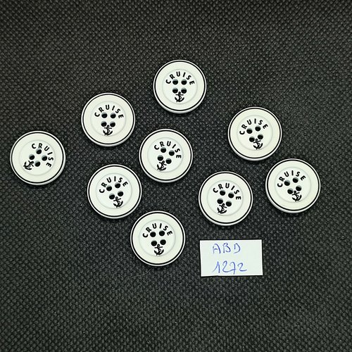 9 boutons résine blanc et noir - une ancre - 18mm - abd1272