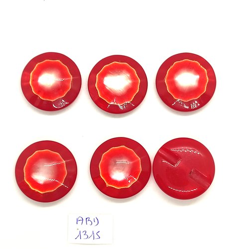 6 boutons résine rouge - 28mm - abd1315