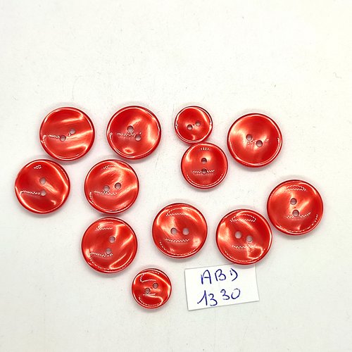 12 boutons résine rouge et rose dessous - 18mm - 15mm et 13mm - abd1330