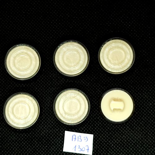 6 boutons résine ivoire et transparent - 22mm - abd1307