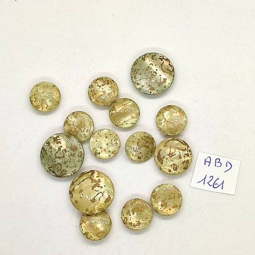 14 boutons résine vert moucheté - 18mm - 15mm et 13mm - abd1261