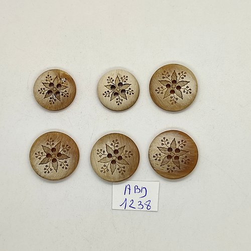 6 boutons résine beige - des étoiles - 20mm et 18mm - abd1238