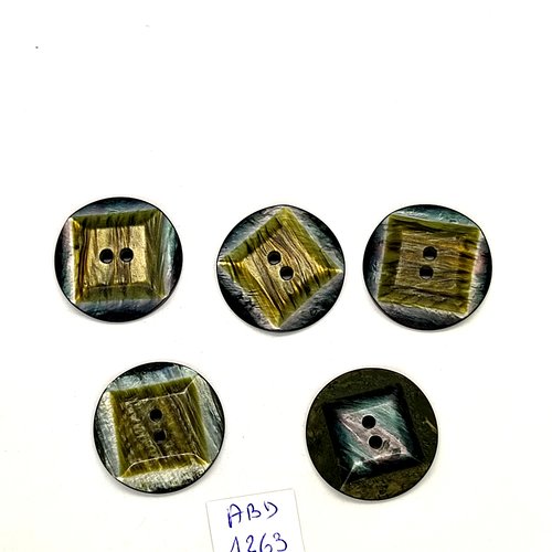 5 boutons résine vert / gris - 27mm - abd1263