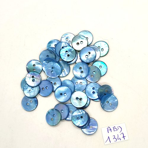 41 boutons nacre bleu - 15mm - abd1347