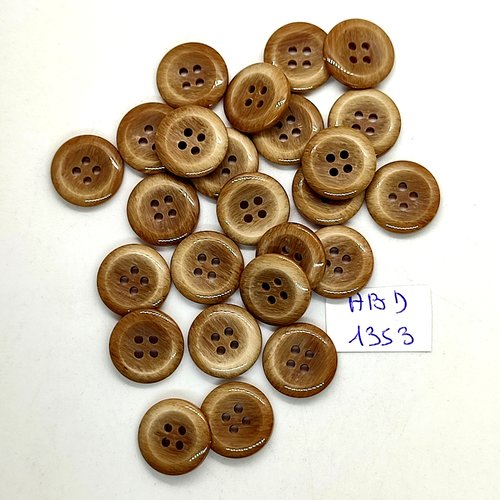 25 boutons résine marron - 15mm - abd1353