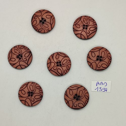 7 boutons résine marron / orangé foncé - 23mm - abd1397