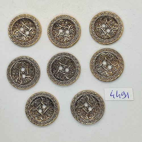 8 boutons résine doré -  22mm - tr4491