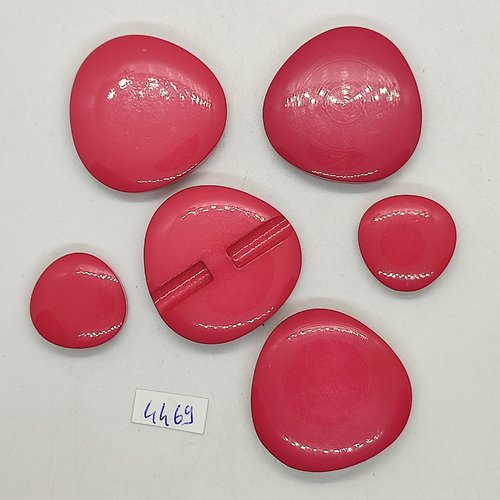6 boutons résine rouge / fuchsia clair - 34mm et 20mm - tr4469