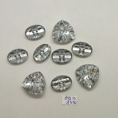 9 boutons résine transparent effet diamant - 23mm et 14x20mm - abd1390