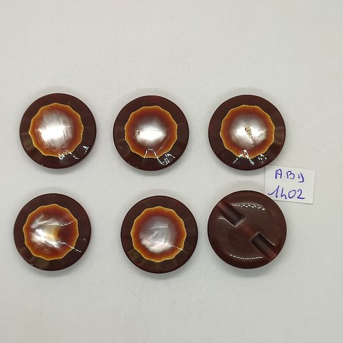 6 boutons résine marron - 28mm - abd1402