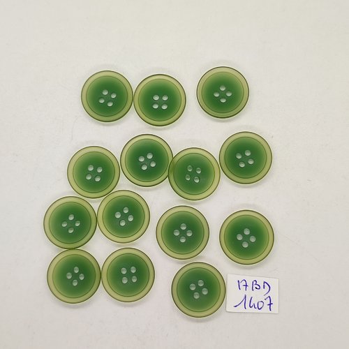 14 boutons résine vert - 17mm - abd1407