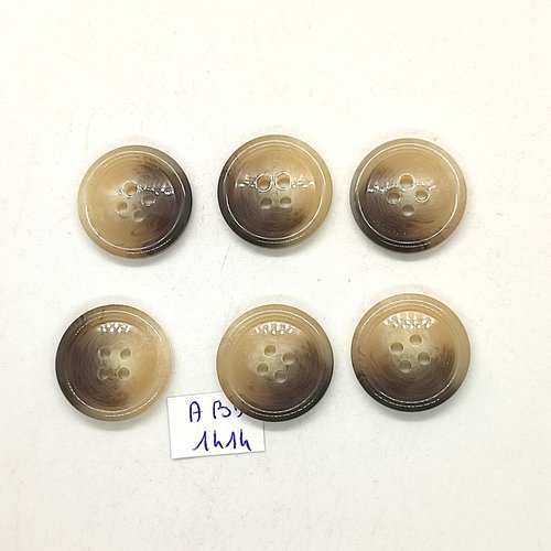 6 boutons résine marron et beige - 21mm - abd1414