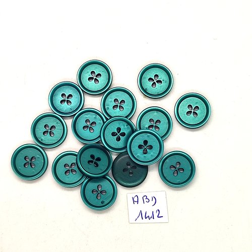 16 boutons résine bleu / vert - 15mm - abd1412