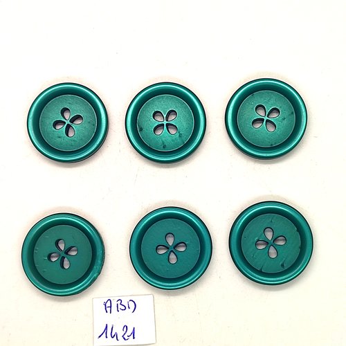 6 boutons résine bleu / vert - 23mm - abd1421