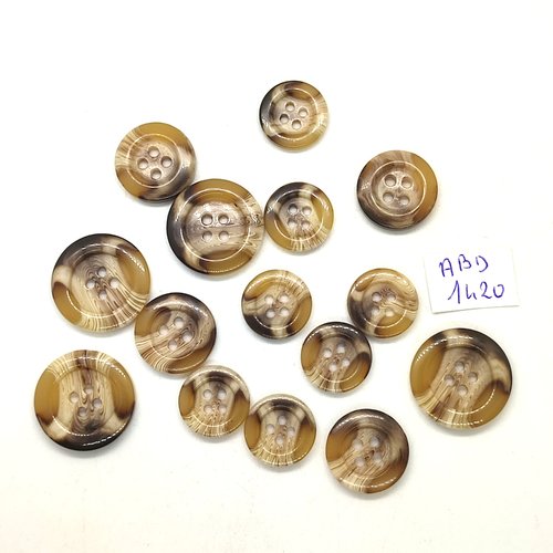 15 boutons résine marron / beige - 21mm - 17mm et 15mm - abd1420