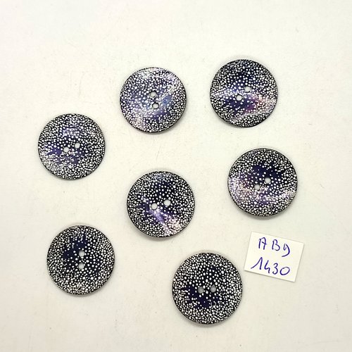 7 boutons nacre blanc et noir moucheté - 22mm - abd1430