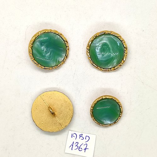 4 boutons résine doré et vert - 22mm et 18mm - abd1367
