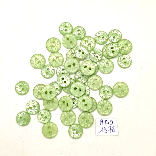 47 boutons résine vert - 10mm et 11mm - abd1378